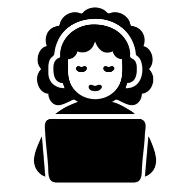 curly hair girl with headphones and a laptop, solid filled icon sticker