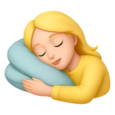 Create an image of a woman with blond hair wearing yellow pajamas, classic emoji style, sleeping on her side, with no background. The style should resemble classic emoji style. sticker