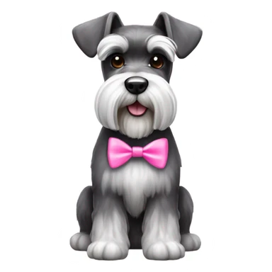 a salt and pepper miniature schnauzer with a pink bow sticker