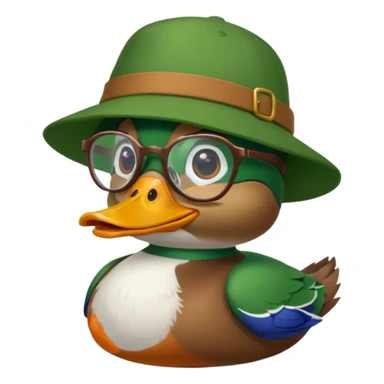 Create a mallard which has a hat and a glasses
 sticker