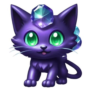 Shiny, Sparkly, Black Dark-type-Fairy-Type-Psychic-Ice-type-Fakémon-Cat Purple eyes, green gem, full body sticker