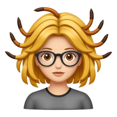 Uma garota de cabelos encaracolados compridos e mechas bem loiras, com pele morena  e óculos sticker