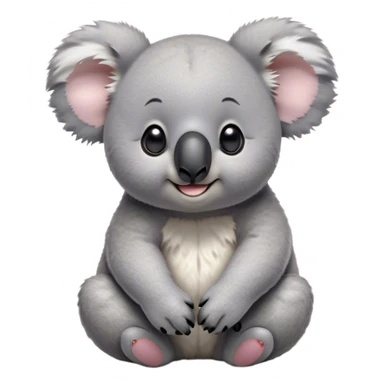 Cinematic Cute Koala Portrait Emoji, Head tilted playfully and inquisitively, featuring a fluffy grey fur with perky, rounded ears and a charming black nose, round, sparkling eyes filled with gentle curiosity, Simplified yet irresistibly adorable features, highly detailed, glowing with a warm, friendly glow, high shine, affectionate and cuddly, stylized with a touch of eucalyptus whimsy, bright and endearing, soft glowing outline, capturing the essence of a mischievous yet loving koala, so playful it feels like it could snuggle out of the screen into your arms! sticker