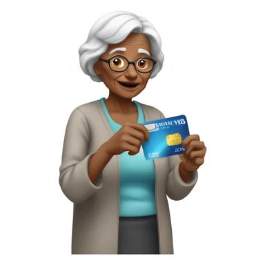 Old woman with a credit card sticker