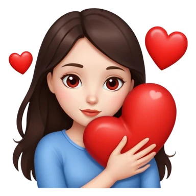 Brunette Girl hugging a red heart sticker