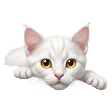 Realistic white kitten with yellow eyes laying on soft pink rococo futon sticker