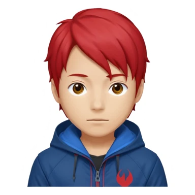 yuiji itadori jjk avec cheveux rouge veste bleu et capuche rouge sticker