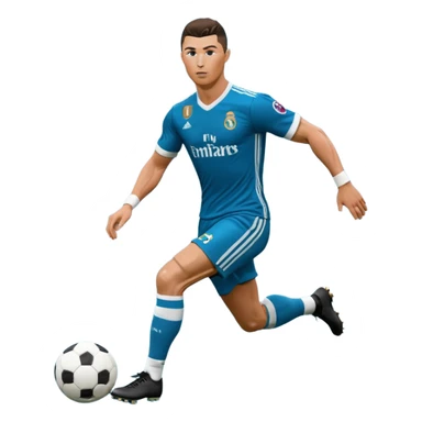 Ronaldo dribbling with a touch into a football While wearing a 2018 real madrid Retro blue kit  sticker