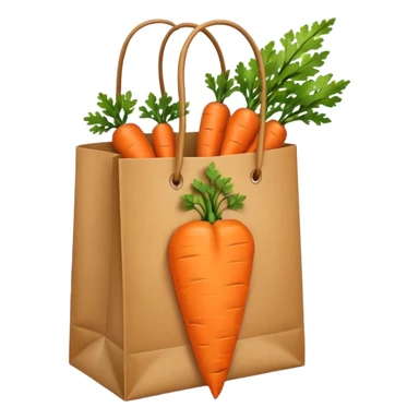 paper shopping bag with carrot inside bag. Transparent background sticker