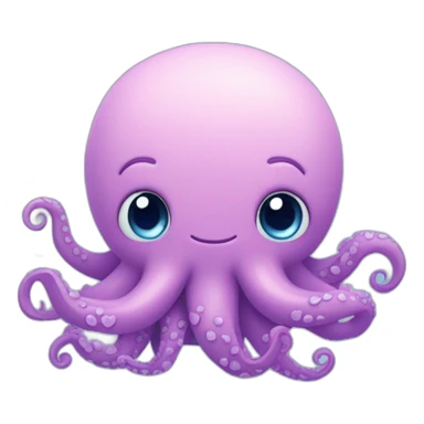 cute blue kraken with adorable face with many hearts around sticker