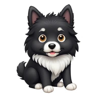  black dog with white paws and white chest sticker