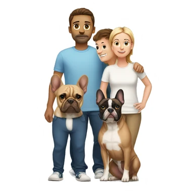 parents standing behind 3 sons and one french bulldog sticker