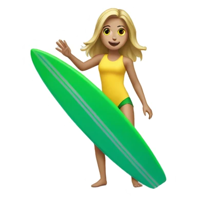 white girl surfing green yellow surf board sticker