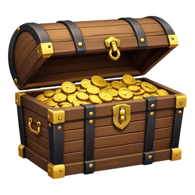 pirate treasure chest object icon, wooden chest with gold details, slightly open with coins, 3D cartoon, mobile game icon style, centered, clean background, no text, no watermark
 sticker