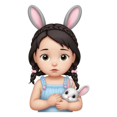 bunny ear accessory wearing baby braided dark hair sad  sticker