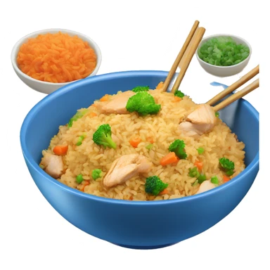Fried rice with chicken and vegetables in a blue bowl sticker