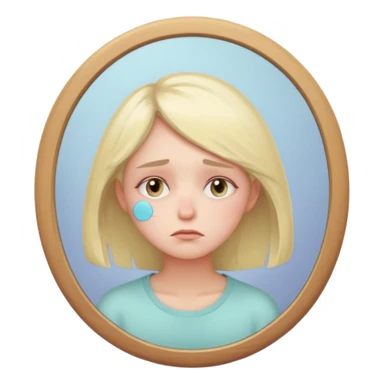 thoughtful tired woman looking in the mirror, gentle pastel tones, soft lighting, emoji style, symbolizes fatigue not ageing sticker