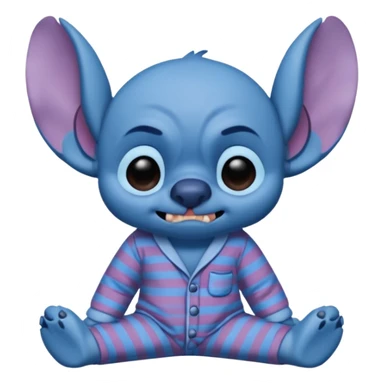 crie um memoji do personagem stitch onde ele esteja de pijama com carinha de sono assim como na imagem, porém sendo um memoji sticker