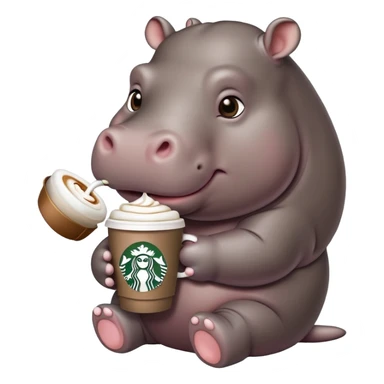 Baby hippo drinking a Starbucks coffee  sticker