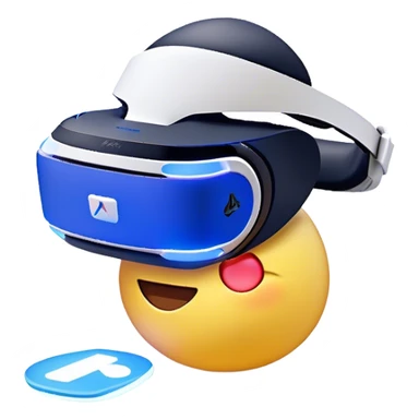 Clash of Clans aesthetic: Cinematic Playful PlayStation VR Headset Portrait Emoji, rendered in a 3D vector-style similar to standard emojis with minimal shading and bold, simplified shapes. A compact, distinct form with signature details, softly glowing with a cutting-edge console technology charm. Simplified yet unmistakably iconic, highly detailed and consistent, glowing with a soft radiance and high shine. Stylized with a touch of technological advancement and a soft glowing outline, capturing the essence of a beloved gaming relic with a friendly, playful manner! sticker