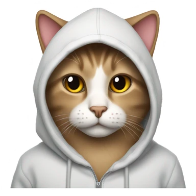 Cat wearing a hoodie with heart eyes sticker