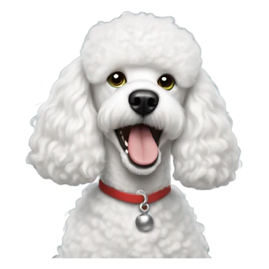 White poodle dog wearing a Grinch shirt sticker