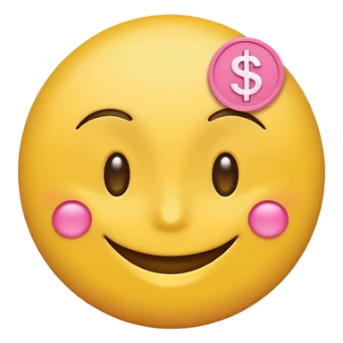 smiling yellow round emoji with pink money signs as eyes, with raised eyebrows sticker