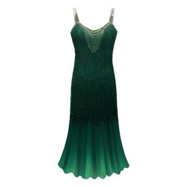 Just one dark green sparkly flapper style dress with thin straps. No person just a dress sticker