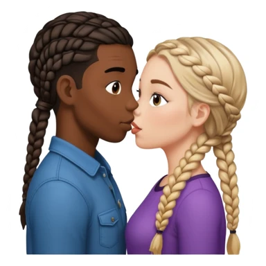 Please create a French kiss between a white girl with braids  and black boy with straight hair sticker