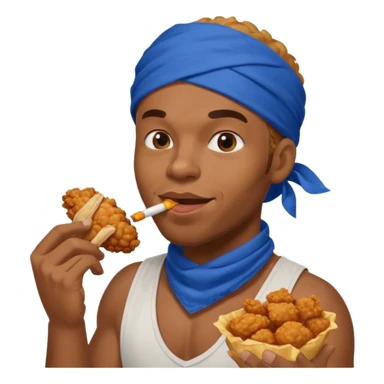 black man eating fried chicken with blue bandana and cigarette in teeth sticker
