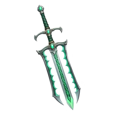 magical greatsword with a Eldritch green fire powers in it sticker