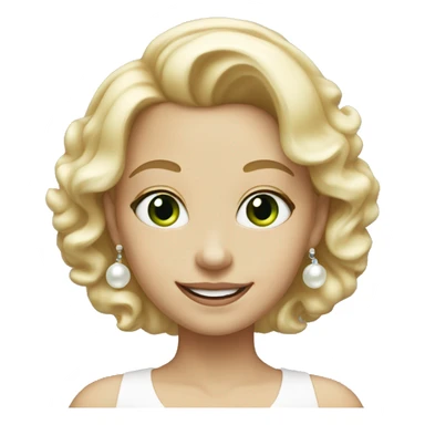 a blondish girl with green eyes and white skin smiling with pearl earrings  sticker