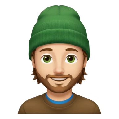 white man
aged 40
Blue eyes, 
mid length brown wavy hair
Green beanie hat
Stubble sticker