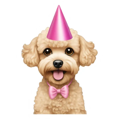 Blonde toypoodle maltipoo with pink birthdayhat sticker