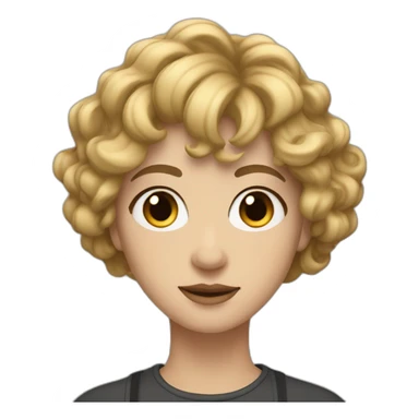 face of nonbinary white person with dark blonde wavy bob, mid part and bangs sticker