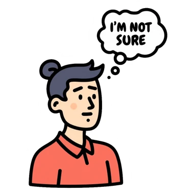 Chinese man with a thought bubble saying "I'm not sure." sticker