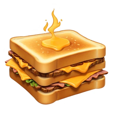 kavurma meat toasted sandwich object icon, grilled toasted bread, sautéed Turkish kavurma beef filling, melted cheese, juicy meat texture, golden brown crust, warm steam rising, 3D cartoon, mobile game icon style, centered, clean background, no text, no watermark sticker
