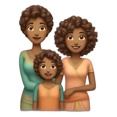 indian family with one mom and one daughter curly hair sticker
