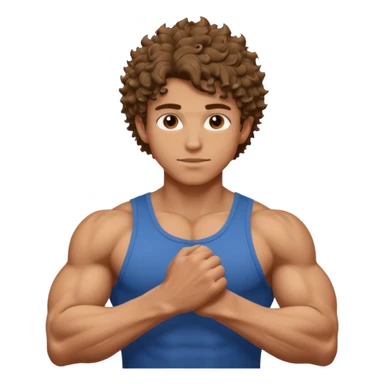 muscular teen boy with veiny hands arms and biceps. has messy curly hair with tan skintone sticker