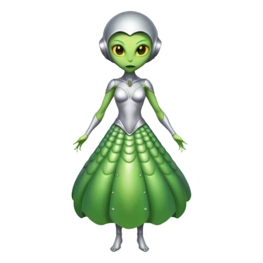 Green Alien woman with Cycloid scales, in silver dress, full figure, yellow eyes sticker