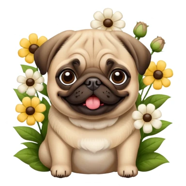 Pug with flowers  sticker