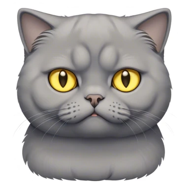Cinematic Comical Grey Scottish Fold Cat Portrait Emoji, Adorable folded ears accentuating its round face, head tilted with a scrunched, grumpy expression, sleek soft grey fur with subtle blue undertones, large, striking yellow eyes, Simplified yet sharp features, highly detailed, glowing with a slightly sarcastic glow, high shine, poised but with a comically displeased demeanor, stylized with an air of playful disdain, focused yet unimpressed, soft glowing outline, capturing the essence of a grumpy yet endearing kitty with the classic Scottish Fold charm, so lifelike it feels like it could give you an exaggerated sigh and a disapproving stare at any moment! sticker
