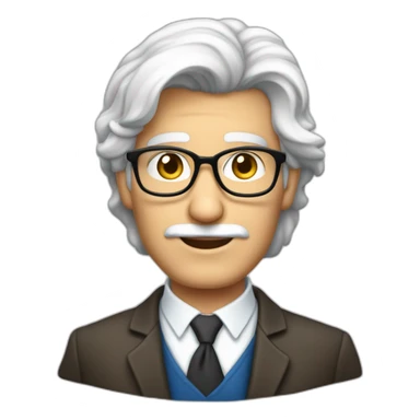 Gere um emoji de um professor branco, loiro, com cabelos curtos e olhos azuis, segurando um iphone e com um quadro branco ao fundo. sticker