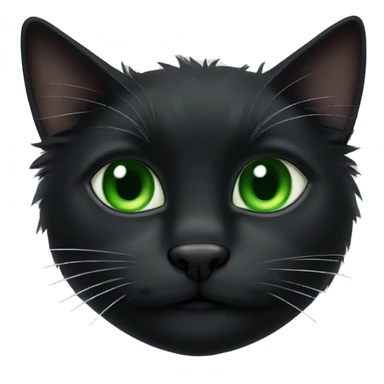 Fluffy black cat with green eyes a black nose and white whiskers sticker