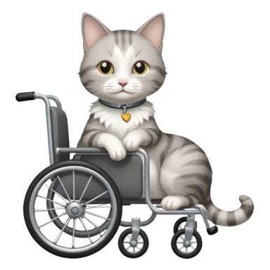 disabled grey and white small cat using cat wheelchair sticker