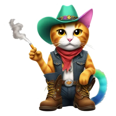 Rainbow cat with a mohawk smoking, a cigarette wearing cowboy boots sticker