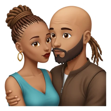 Bald head brown man with beard kissing African woman with brown dreadlocks  sticker