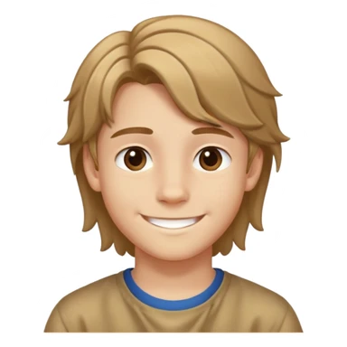 Teen boy with light complexion, brown curtain hair, middle part hairstyle, smiling face, 14 years old sticker