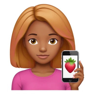 black girl with olive skin, hair blending strawberry blonde and brunette tones to look natural, pink top, slight smile, Apple iPhone emoji style sticker