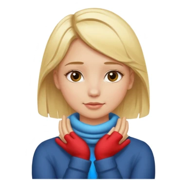 Girl with blonde hair, putting her hands around her neck sticker